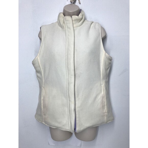 IZOD Women's Reversible Puffer Fleece Vest Jacket M Solid Purple Beige Polyester - Picture 5 of 5